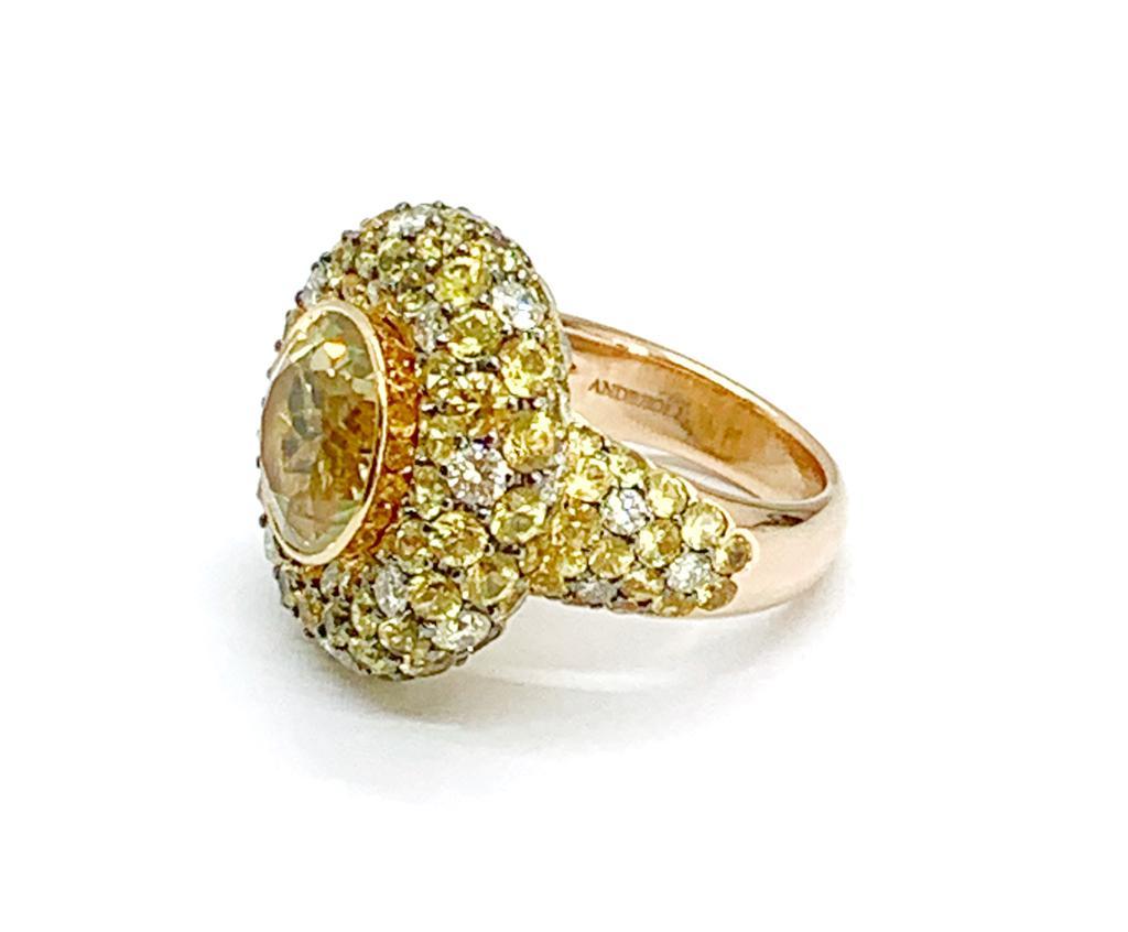 Round Cut Andreoli Citrine, Sapphire, and Diamond 18 Karat Rose Gold Ring For Sale