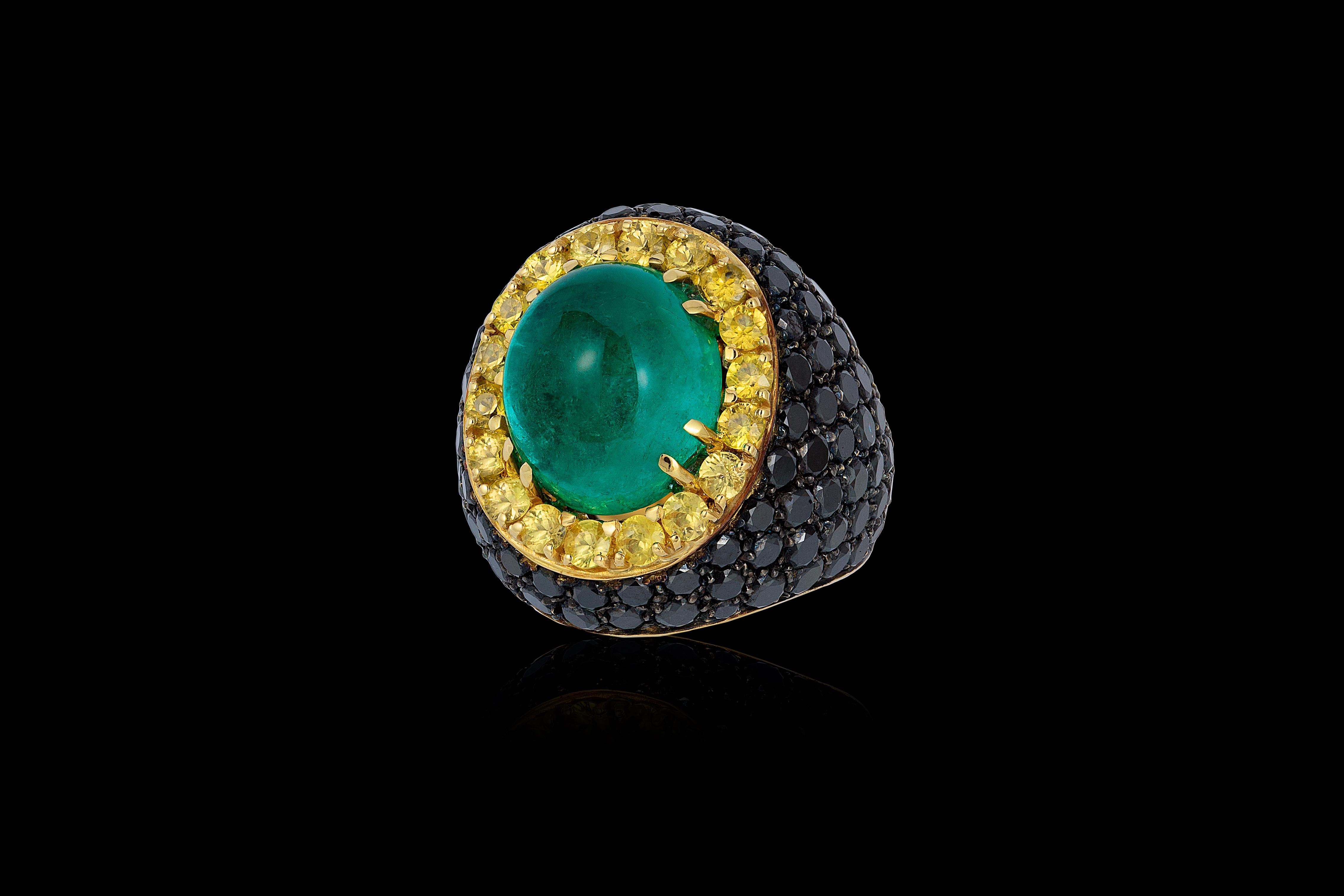Andreoli Colombian Cabochon Emerald Black Diamond Yellow Sapphire ...