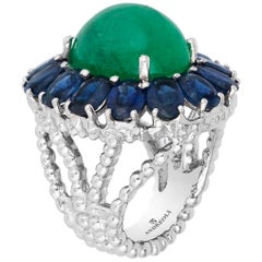 Andreoli Kolumbianischer Cabochon Smaragd Blauer Saphir Cocktail Dome Ring