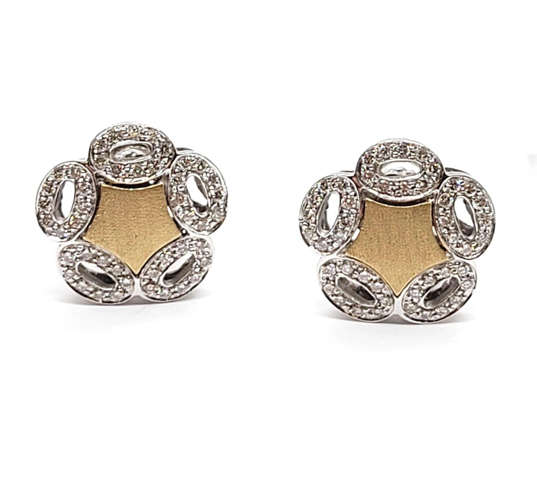 Contemporain Boucles d'oreilles en or bicolore 18 carats avec diamants Andreoli en vente