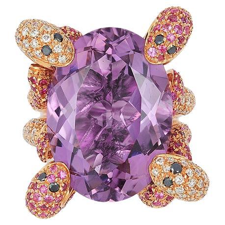 Andreoli Diamond Amethyst Pink Sapphire 18 Karat Rose Gold Ring For Sale
