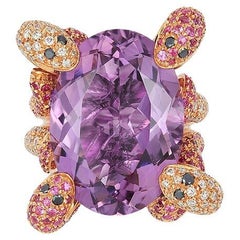 Andreoli Diamond Amethyst Pink Sapphire 18 Karat Rose Gold Ring