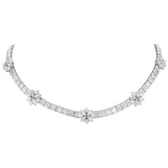 Andreoli Diamond Baguette Marquise Brilliant Flower Line Necklace 18 Karat Gold