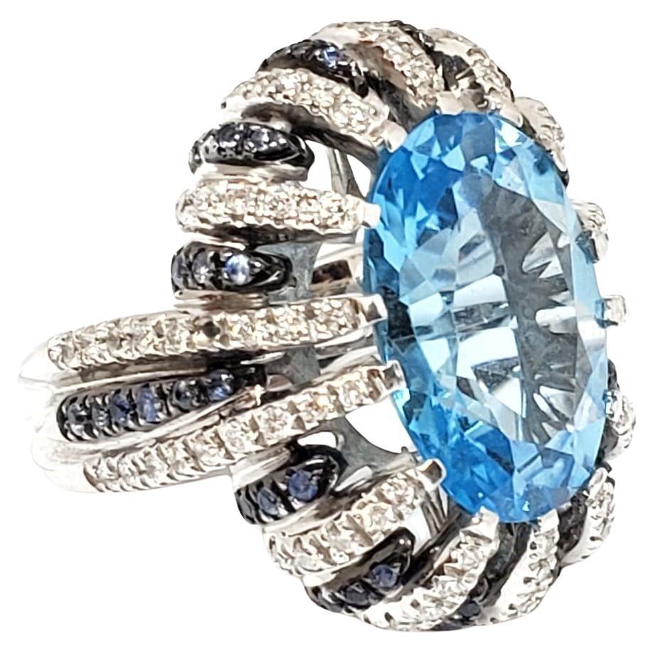 Andreoli Diamant-Ring aus 18 Karat Weißgold mit blauem Topas und blauem Saphir