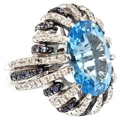 Andreoli Diamond Blue Topaz Blue Sapphire 18 Karat White Gold Ring