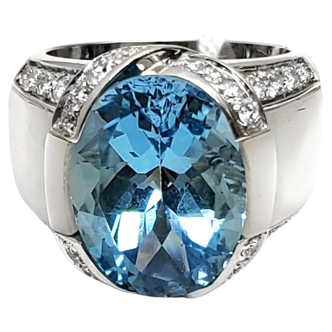 Andreoli Diamond Blue Topaz Mother of Pearl 18 Karat White Gold Ring (bague en or blanc 18 carats)