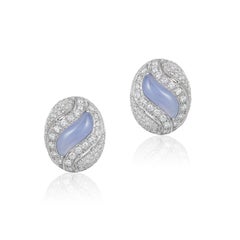 Andreoli Diamond Chalcedony 18 Karat White Gold Earrings