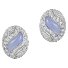 Andreoli Diamond Chalcedony 18 Karat White Gold Earrings