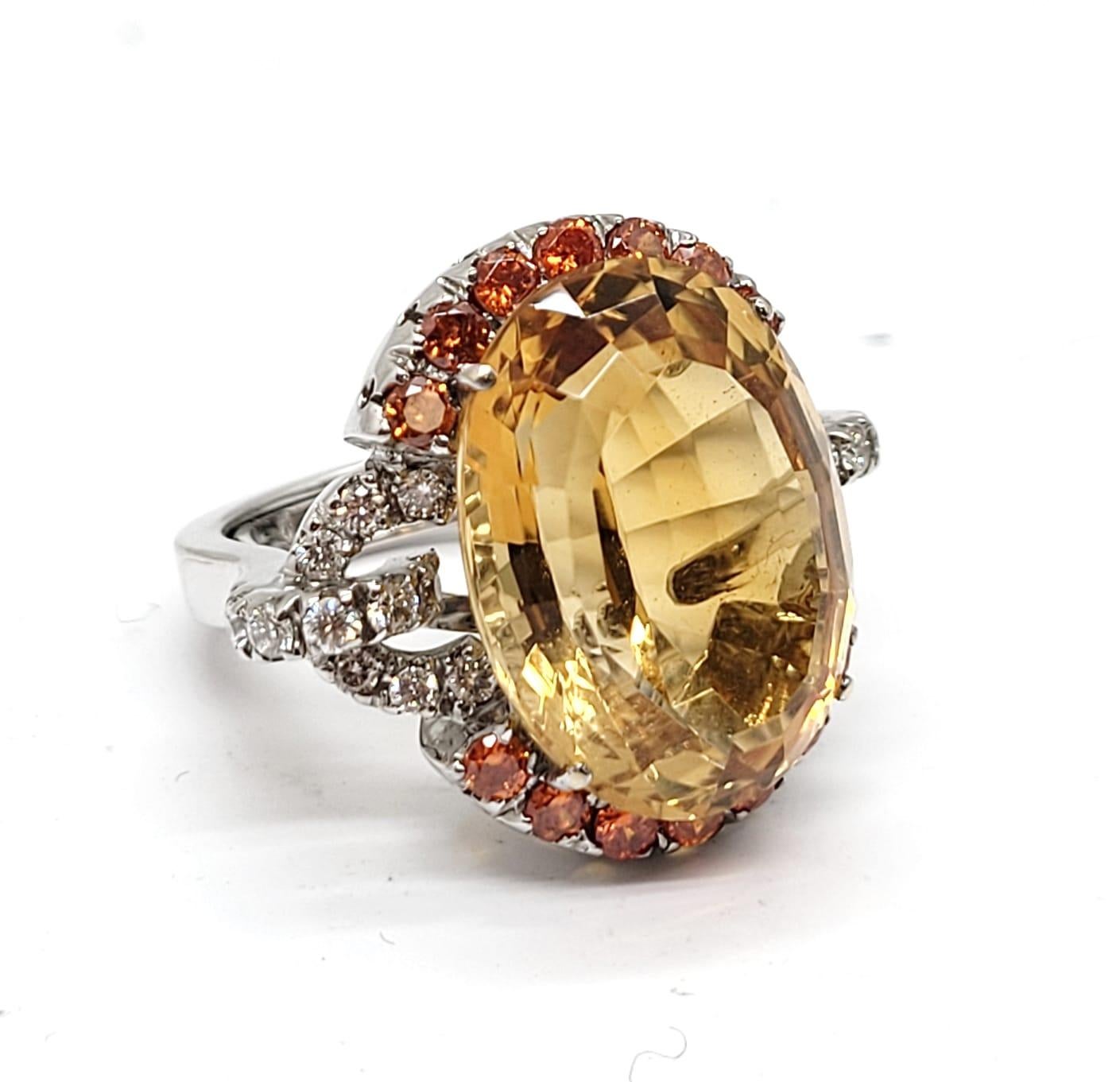 Contemporary Andreoli Diamond Citrine 18 Karat White Gold Ring For Sale