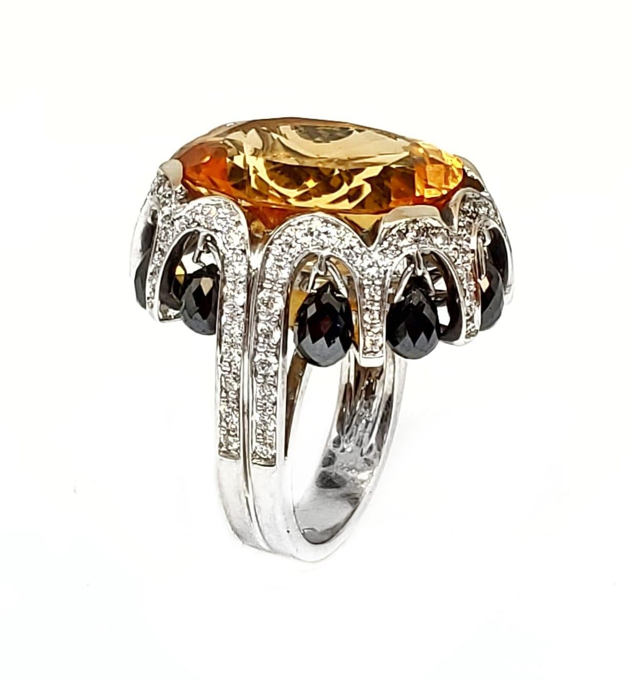 Contemporary Andreoli Diamond Citrine 18 Karat White Gold Ring For Sale