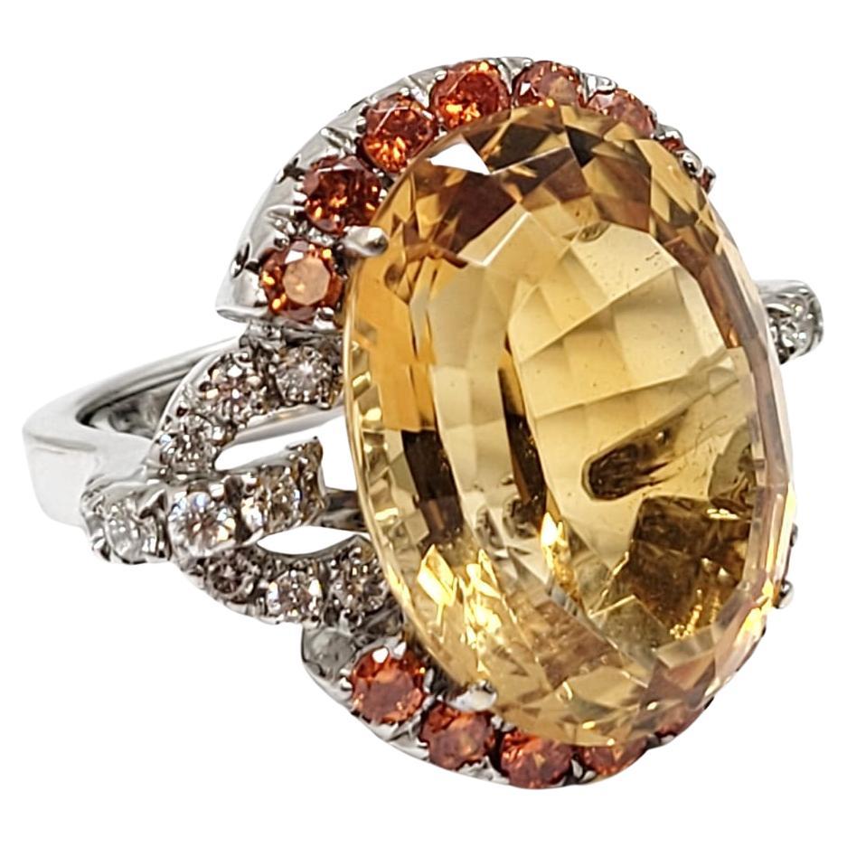 Andreoli Diamond Citrine 18 Karat White Gold Ring For Sale