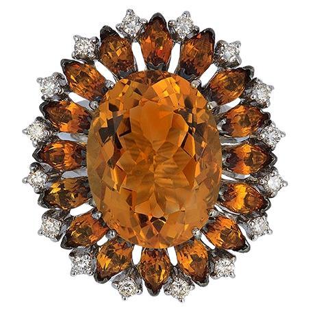 Andreoli Diamond Citrine 18 Karat White Gold Ring For Sale