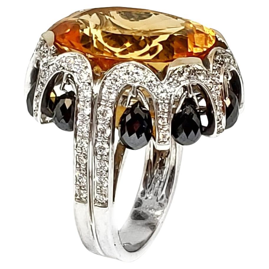 Andreoli Diamond Citrine 18 Karat White Gold Ring