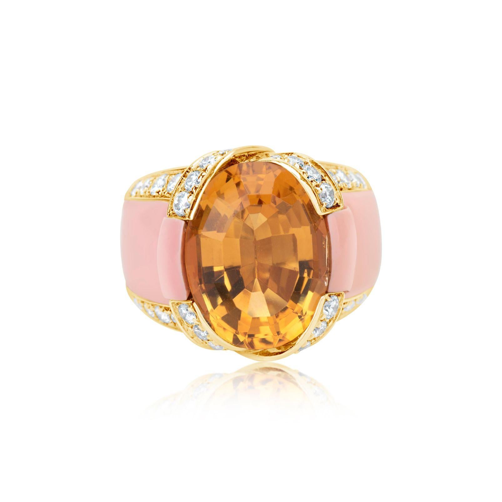 Andreoli Diamond Citrine Coral 18 Karat Yellow Gold Ring

This ring features:
- 1.01 Carat Diamond
- Citrine
- Angelskin Coral
- 13.50 Gram 18K Yellow Gold
- Made In Italy