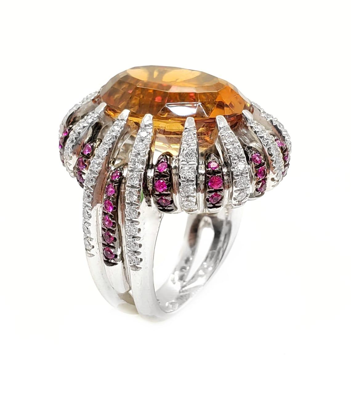 Mixed Cut Andreoli Diamond Citrine Pink Sapphire 18 Karat White Gold Ring For Sale