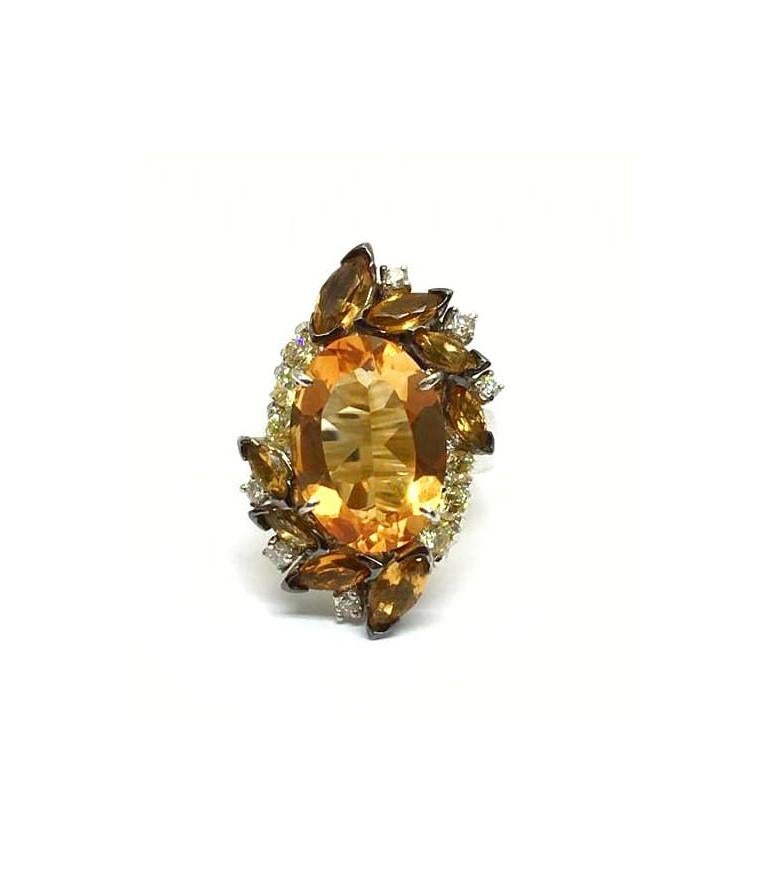 Mixed Cut Andreoli Diamond Citrine Sapphire 18 Karat Gold Ring For Sale