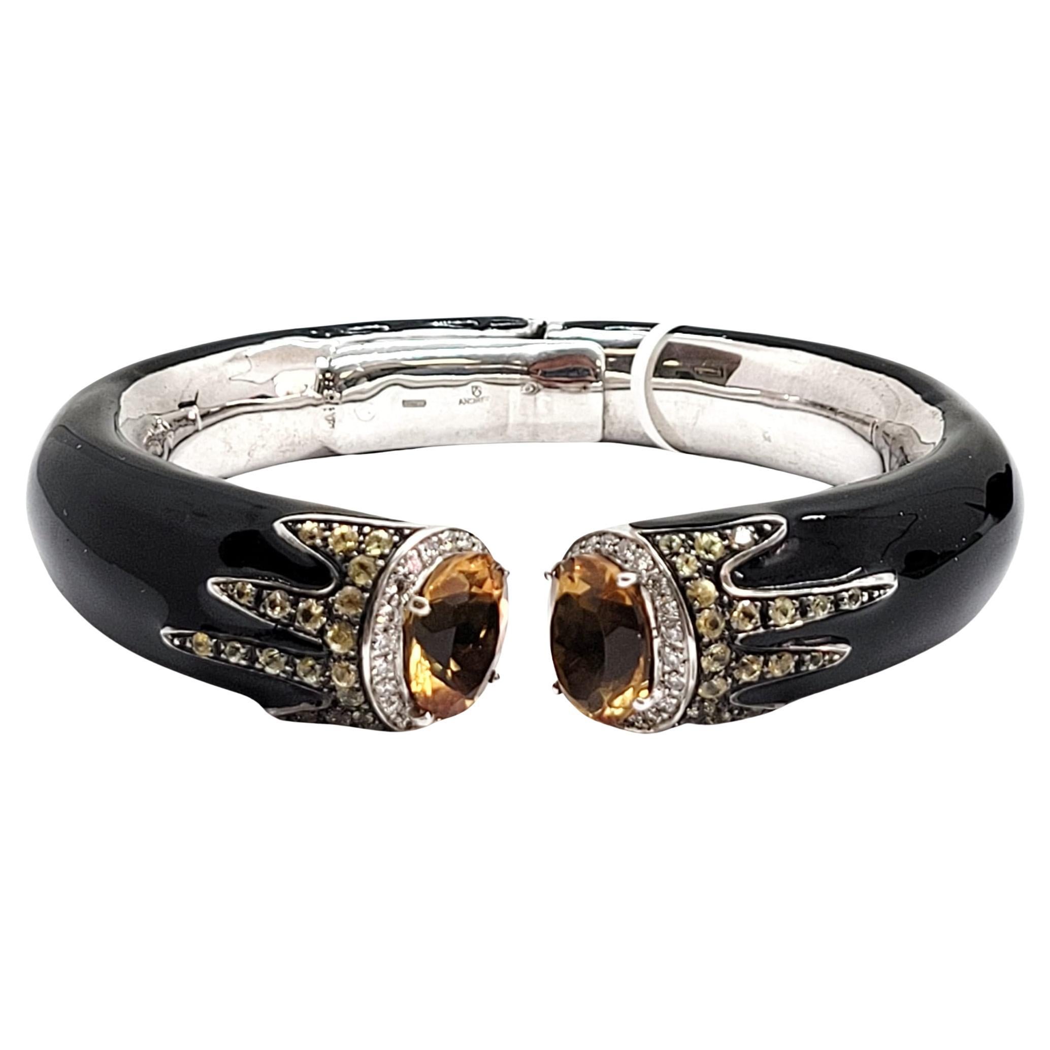Andreoli Armband aus 18 Karat Gold und Silber mit Diamanten, Citrin, Saphiren und schwarzer Emaille