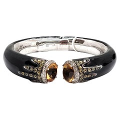 Andreoli Armband aus 18 Karat Gold und Silber mit Diamanten, Citrin, Saphiren und schwarzer Emaille
