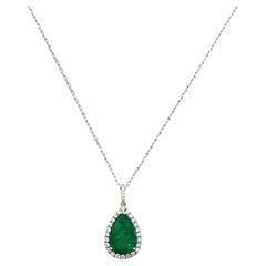 Andreoli Diamond Emerald 18 Karat White Gold Pendant Necklace