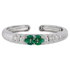 Andreoli Diamond Emerald Cabochon 18 Karat White Gold Bracelet