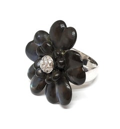 Andreoli Diamond Gray Dyed Mother of Pearl Flower Cocktail Ring