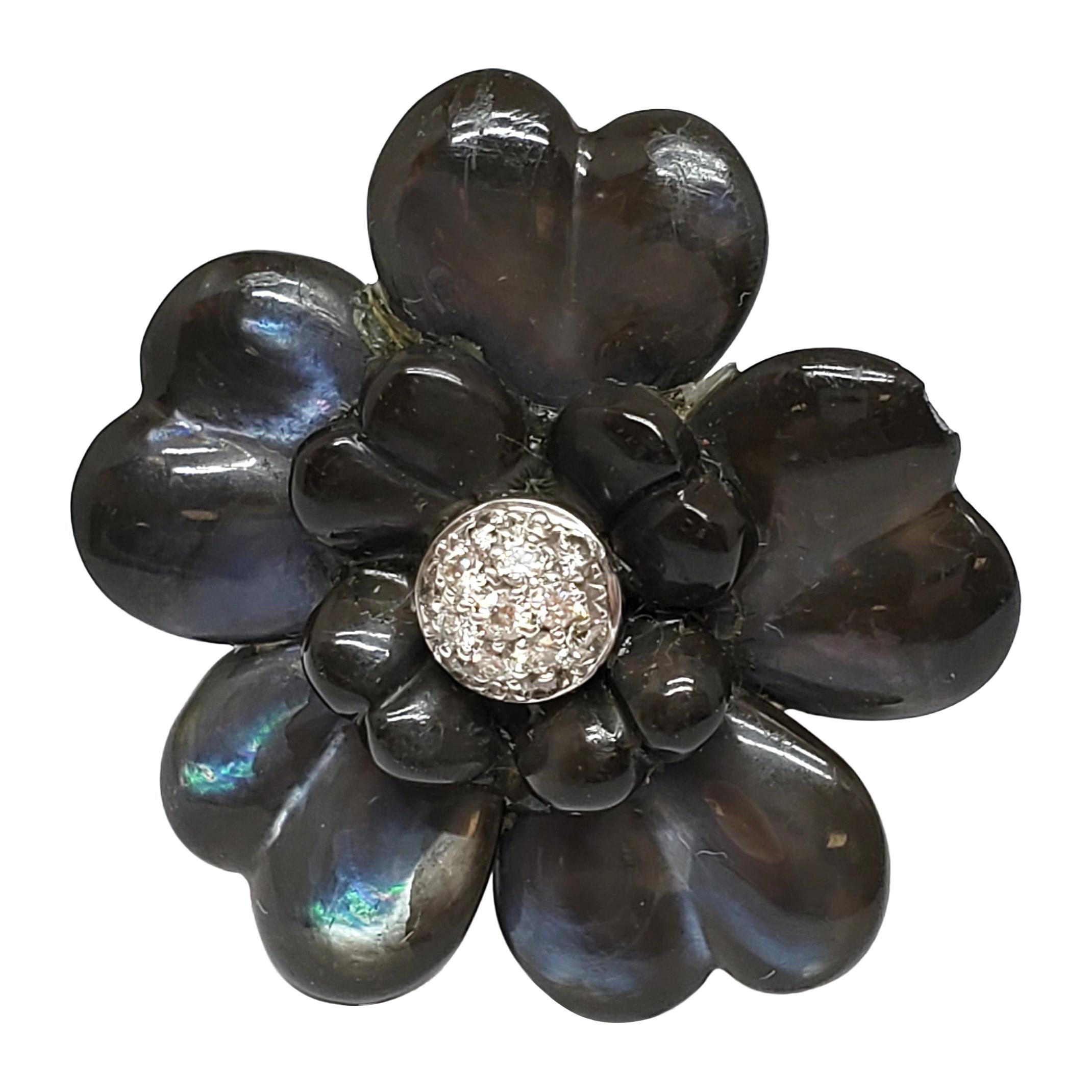 Andreoli Diamond Gray Dyed Mother of Pearl Flower Cocktail Ring For Sale