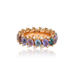 Andreoli, bague extensible en or rose 18 carats avec diamants et saphirs mélangés