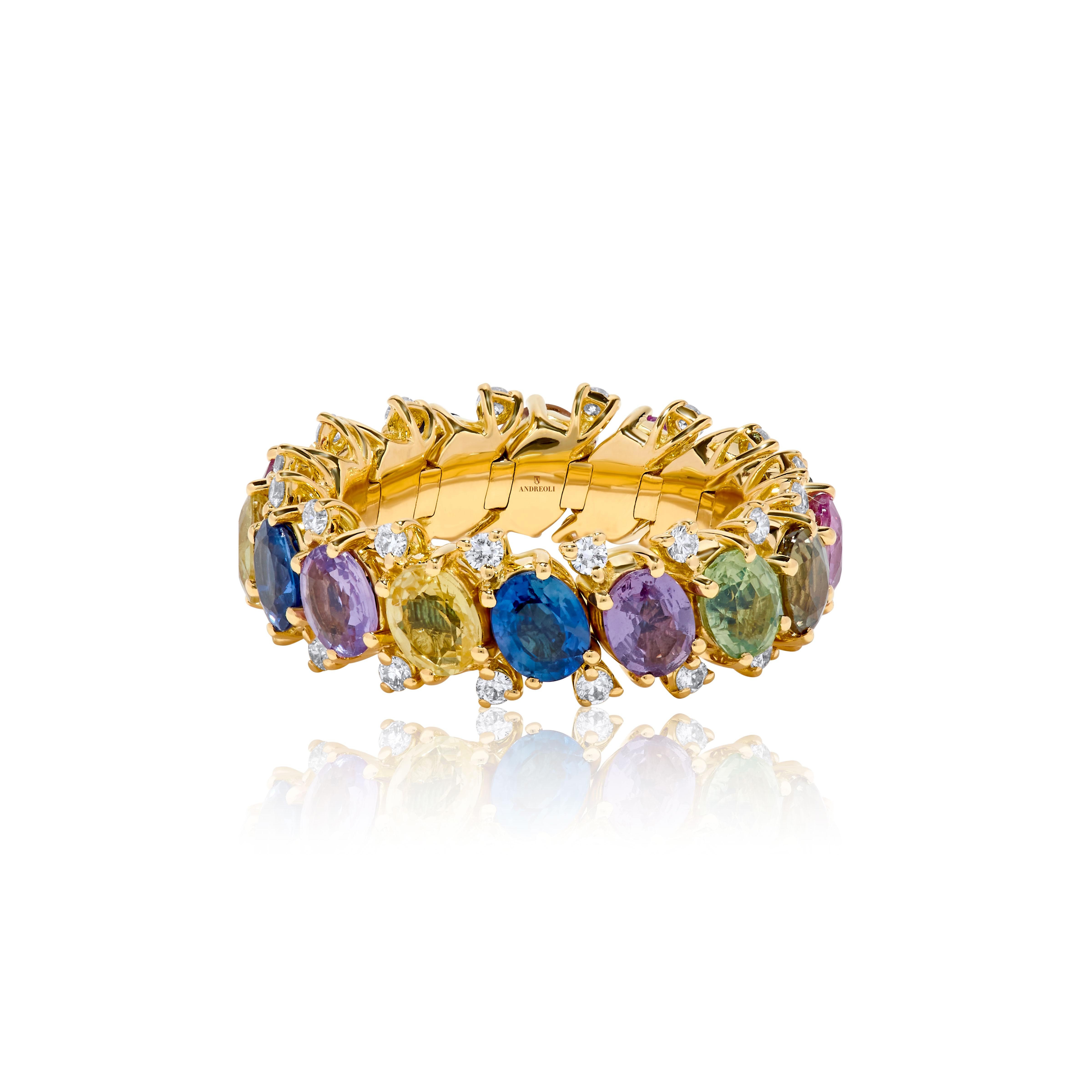Andreoli Diamond Mixed Sapphire 18 Karat Yellow Gold Stretchy Ring

This ring features:
- 0.54 Carat Diamond
- 7.21 Carat Mixed Sapphire
- 7.70 Gram 18K Yellow Gold
- Stretchy Band
- Made In Italy