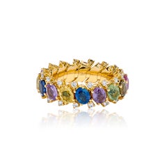 Andreoli, bague extensible en or jaune 18 carats avec diamants et saphirs mélangés
