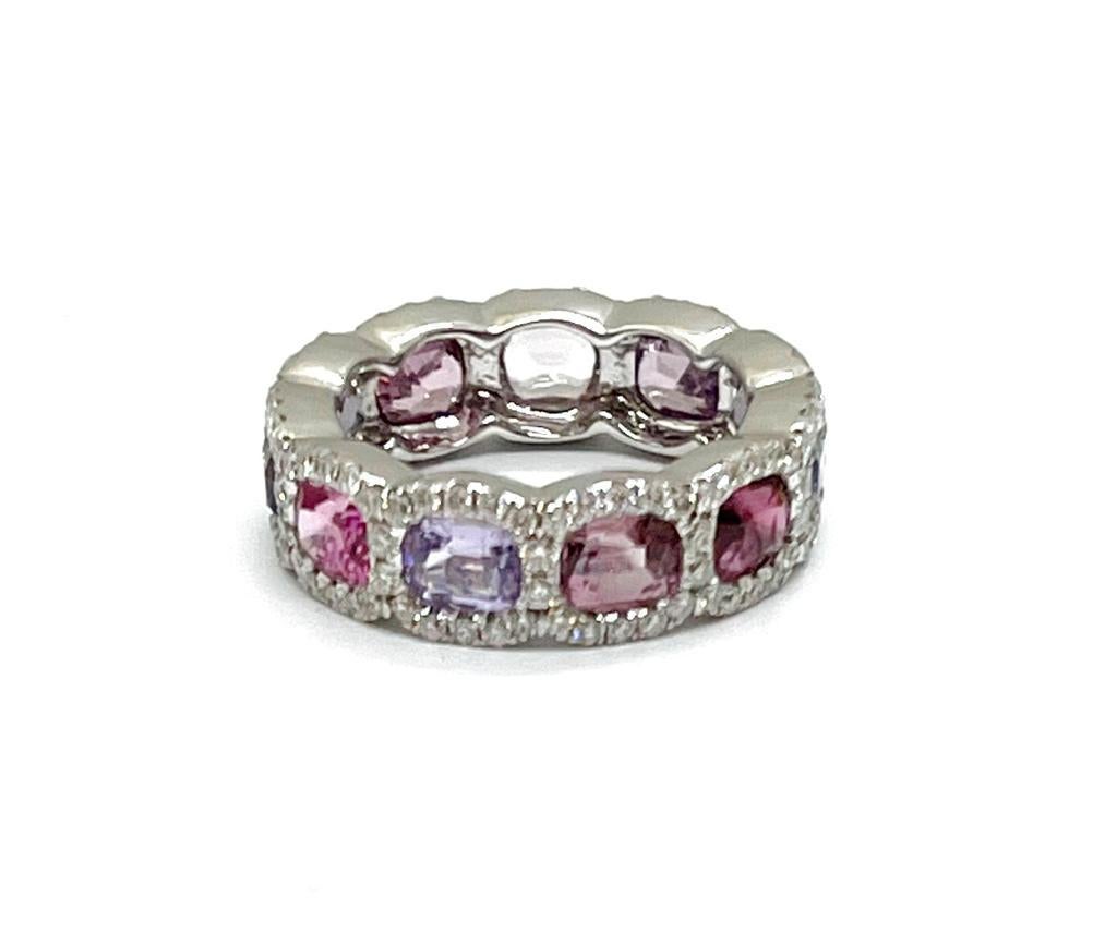 Contemporary Andreoli Diamond Mixed Spinel 18 Karat White Gold Ring For Sale