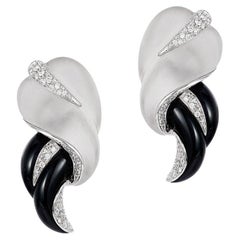 Andreoli Diamond Onyx Crystal 18 Karat White Gold Earrings