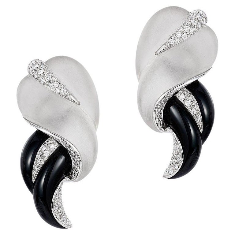 Andreoli Diamond Onyx Crystal 18 Karat White Gold Earrings For Sale at ...