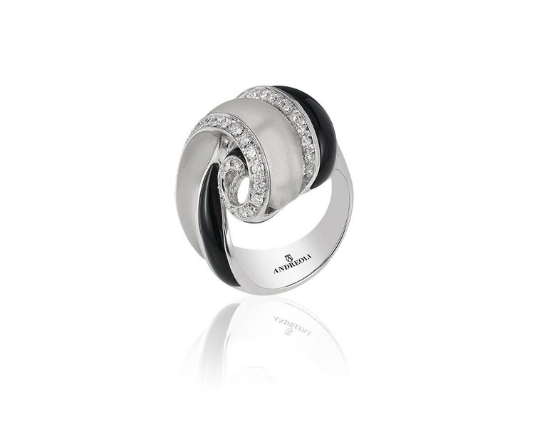Andreoli Diamond Onyx Crystal 18 Karat White Gold Ring For Sale at 1stDibs