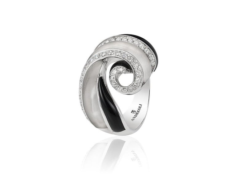 Andreoli Diamond Onyx Crystal 18 Karat White Gold Ring For Sale at 1stDibs