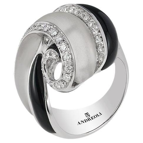 Andreoli Diamant-Onyx-Kristall-Ring aus 18 Karat Weißgold im Angebot