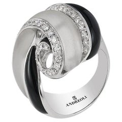 Andreoli Diamond Onyx Crystal 18 Karat White Gold Ring