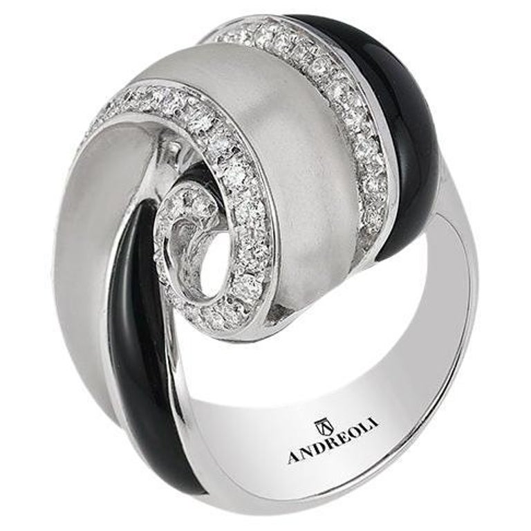 Andreoli Diamond Onyx Crystal 18 Karat White Gold Ring For Sale at 1stDibs