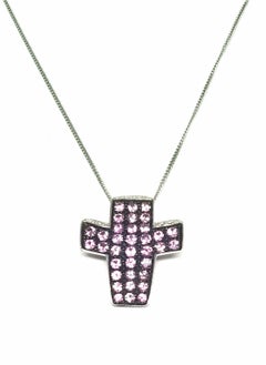 Andreoli Diamond Pink Sapphire 18 Karat Gold Cross Pendant Necklace
