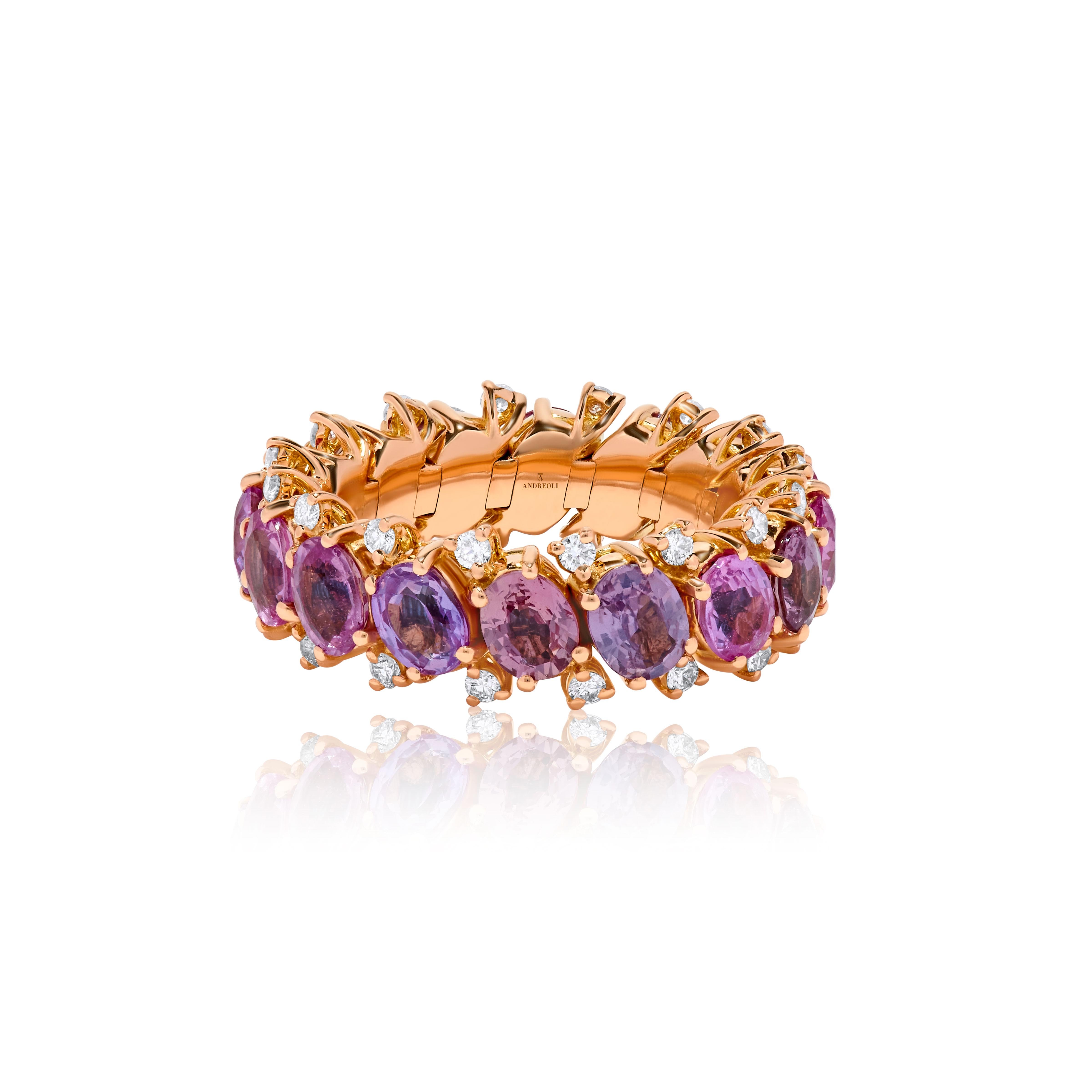 Andreoli Stretchy-Ring aus 18 Karat Roségold mit Diamanten und rosa Saphiren (Zeitgenössisch) im Angebot