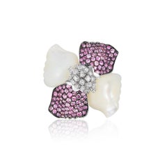 Andreoli Diamant Rosa Saphir Perlmutt Ring 18 Karat Weißgold