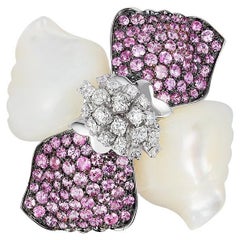Andreoli Diamant Rosa Saphir Perlmutt Ring 18 Karat Weißgold