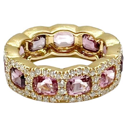 Bague en or jaune 18 carats avec diamant et spinelle rose Andreoli