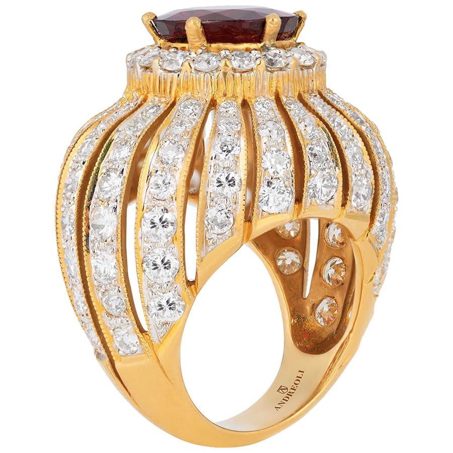 Andreoli Diamond Red Spinel Cocktail Ring 18 Karat Yellow Gold