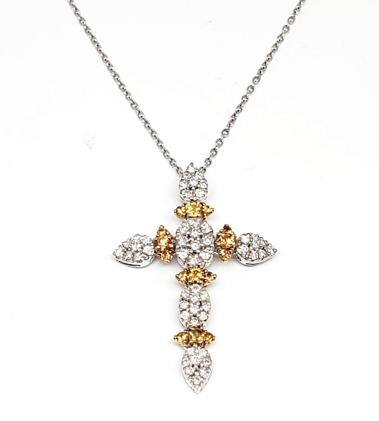 Contemporary Andreoli Diamond Sapphire 18 Karat Gold Cross Necklace For Sale