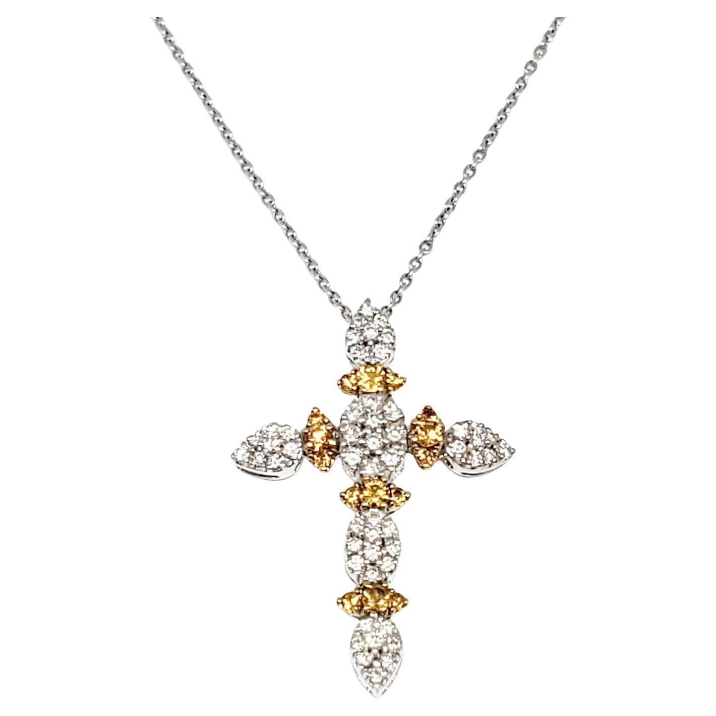 Andreoli Kreuz-Halskette aus 18 Karat Gold mit Diamanten und Saphiren im Angebot