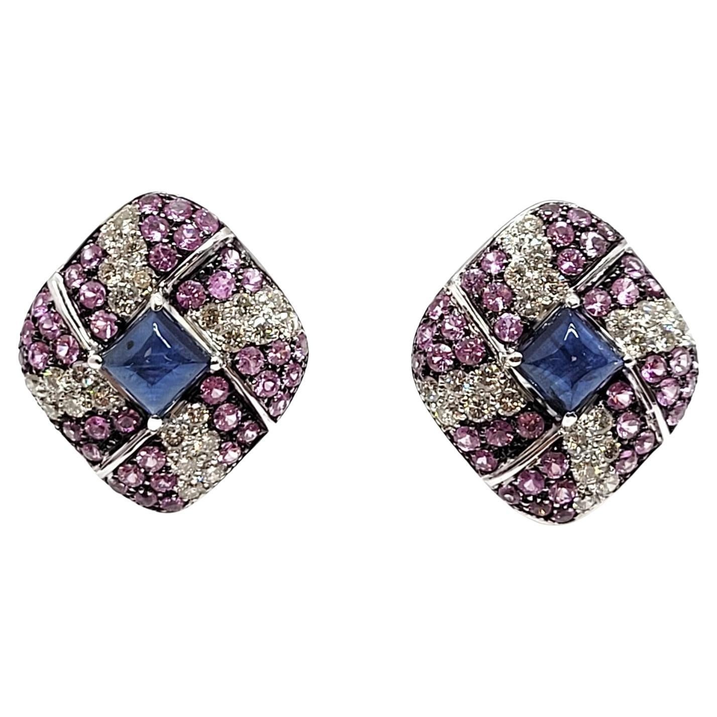 Andreoli Diamond Sapphire 18 Karat White Gold Earrings