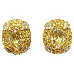 Andreoli Diamond Sapphire Lemon Quartz 18 Karat Yellow Gold Earrings