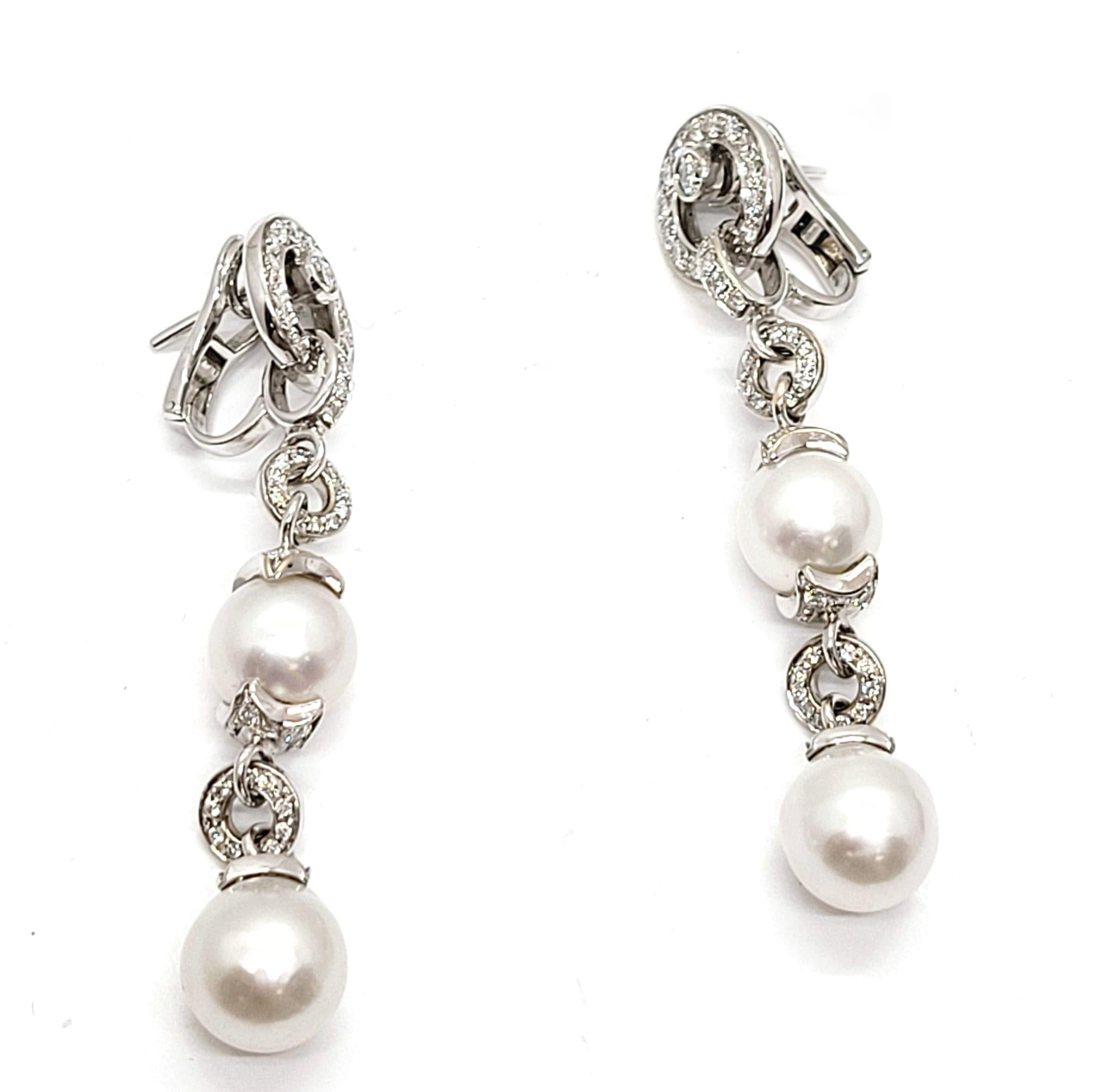 Contemporary Andreoli Diamond South Sea Pearl 18 Karat White Gold Earrings For Sale