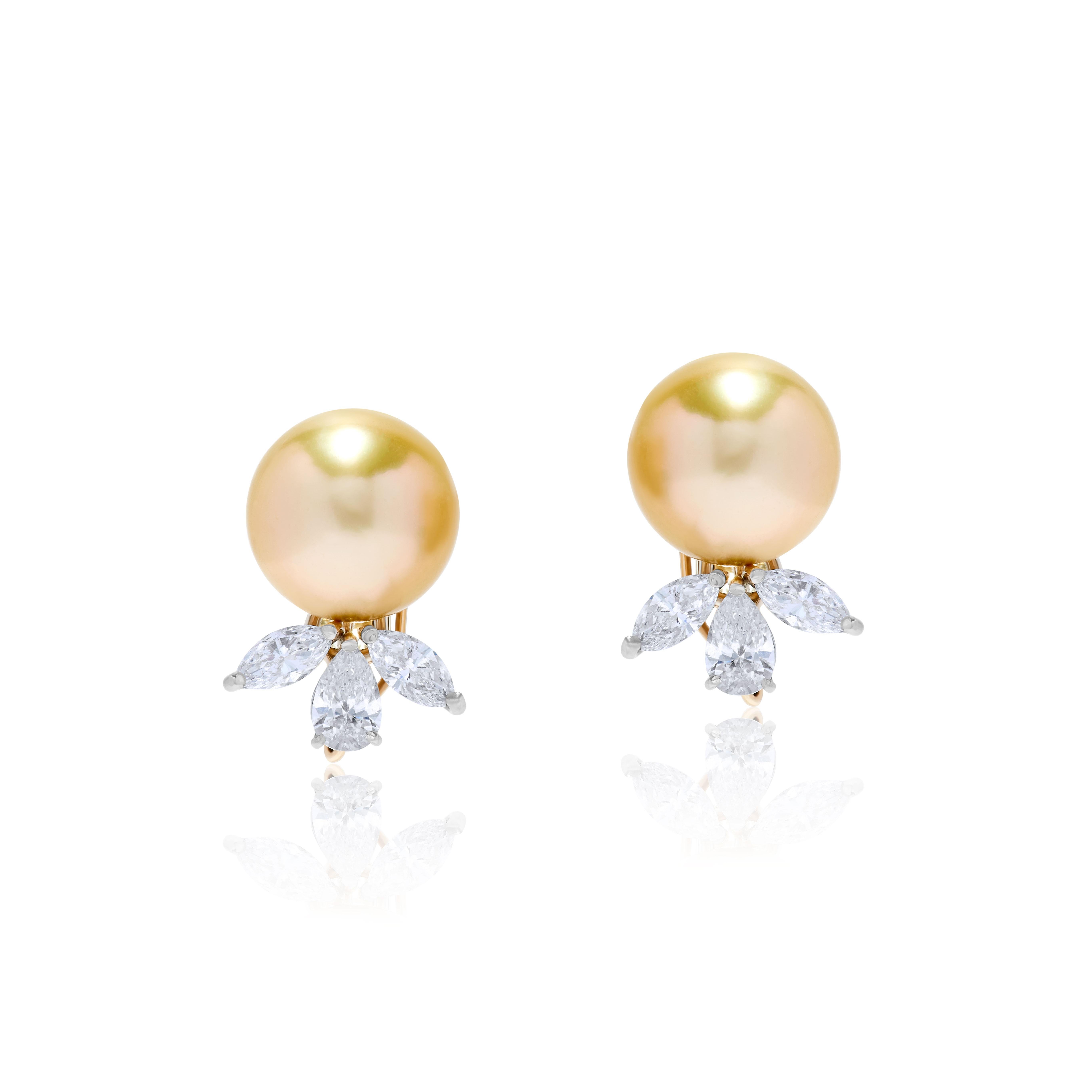 Mixed Cut Andreoli Diamond South Sea Pearl 18 Karat White Gold Earrings For Sale