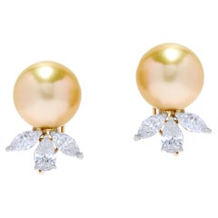 Andreoli Diamond South Sea Pearl 18 Karat White Gold Earrings